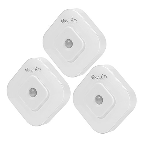 OxyLED N08 Stick-on Anywhere Light Sensor LED Night Light, Closet Cabinet Step Wall Light (Battery Operated), 3 Pack