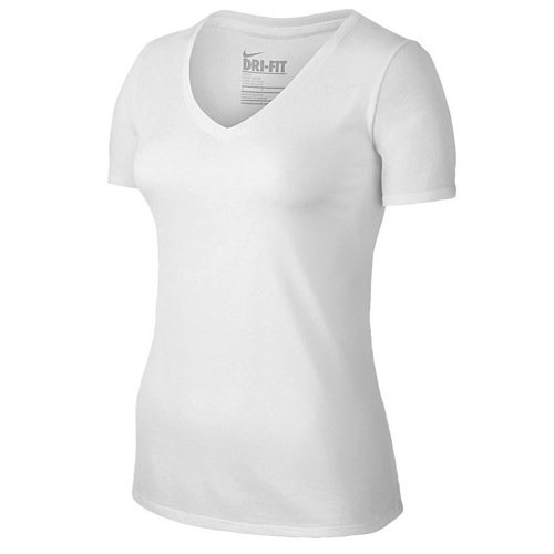 Nike Women's V-Neck Dri-Fit T-Shirt (Large, White (100))