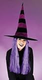 Halloween Purple Velvet Striped Witch Hat with Hair