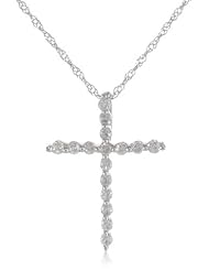 10kw 0.25Ct.Tw White Diamond Cross Pendant Necklace, 18"
