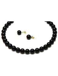 Coral Set Necklace and Earrings 14mm Black Coral Beads Beaded Necklace 17" Long Matching Earrings 14k Gold Earrings with Post