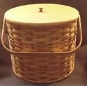Amish Handmade Round Triple Three Pie Carrier Basket with Wood Handle and Lid