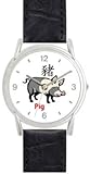 Pig - Chinese Symbol - WATCHBUDDY® DELUXE SILVER TONE WATCH - Black Strap - Small Size (Children's: Boy's & Girl's Size)