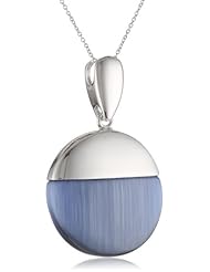 Sterling Silver Synthetic Blue Cats Eye Pendant Necklace (44 cttw), 18"