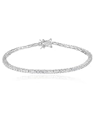 Platinum-Plated Sterling Silver and Simulated Diamond Tennis Bracelet