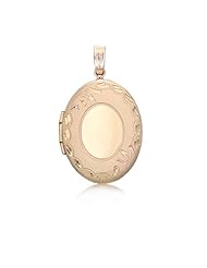 14K Yellow Gold-Filled Oval Floral Pendant Photo Locket (17 x 31 mm)