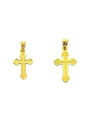 14K Real Yellow Gold Cross Pendant Charm Reversible Pendant Small