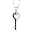 10K White Gold 0.12 ct. Black and White Diamond "Key to My Heart" Pendant with Chain