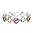 925 Silver, Amethyst & Rhodolite Bracelet with 14k Gold Accents- 7.5 IN