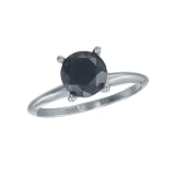 2 CT Black Diamond Solitaire Ring 14K White Gold (Available In Sizes 4 - 10)