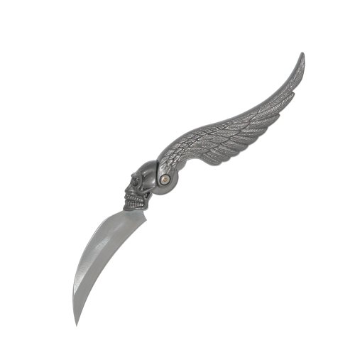 Fury Flying Skull Razor Edge Folding Pocket Knife with Pewter Finish, 4-Inch