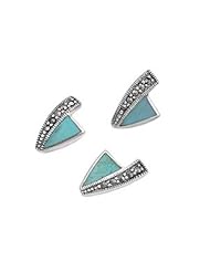 Sterling Silver Triangular Turquoise CZ Vintage Style Marcasite Earring Pendant Set