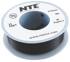 NTE ELECTRONICS WH24-00-25 HOOK-UP WIRE, 25FT, 24AWG, CU, BLACK (1 piece)