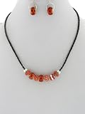 Fashion Jewelry ~ Red Murano Glass Beads on Braided Leatherette Cord Pandora Style Necklace and Earrings Set (Style#:JS3363 ASRDBK)
