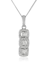 10k White Gold 1/5 Cttw 3-Stone Frame Princess Diamond Pendant Necklace, 18"