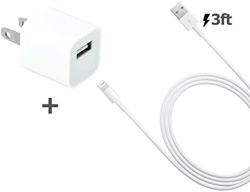 iPhone 5S / 5C / 5 [THREE FEET - 3ft] (1) USB to 8 Pin Charge Cable (1) Wall Charger iPhone 6 Plus, iPad Air, iPad Mini also compatible - Data Sync - iOS8 Certified Quality