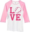 LOVE Softball Juniors White / Pink Baseball Style T-Shirt