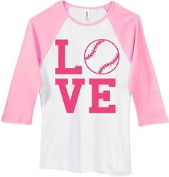 LOVE Softball Juniors White / Pink Baseball Style T-Shirt