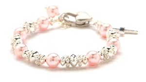 Pink Pearl Sterling Silver Christening Baby Bracelet -4.5 in