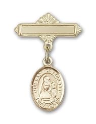 14K Gold Baby Badge with Our Lady of Loretto Charm and Polished Badge Pin