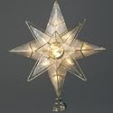 Kurt S. Adler 10-Light  10.5" Capiz Four Point Double Star Christmas Tree Topper with Glass Nugget Centerpiece in Brass Finish