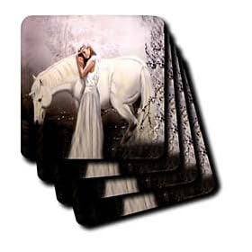 Girl with Unicorn - Set Of 8 Ceramic Tile Coasters by 3dRose LLC