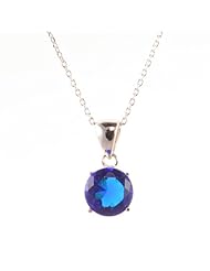 Sterling Silver Sapphire Solitaire Round Cubic Zirconia Pendant Necklace 9mm