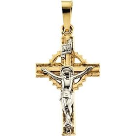14K Two Tone Gold Crucifix Pendant