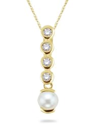 0.06 Cts Diamond & 6.5 mm Pearl Pendant in 14K Yellow Gold