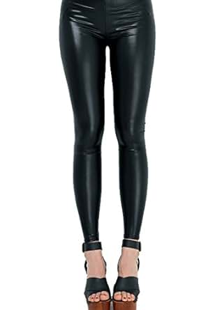 LeggingsQueen Black Faux Leather Leggings at Amazon Womenâs Clothing store: Leggings Pants