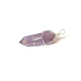 Wire Wrapped Amethyst Gemstone Point Pendant on Corded Necklace