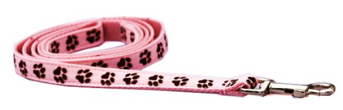 XSmall Pink/Brown Puppy Paws Dog Leash: 1/2" wide, 4ft length.