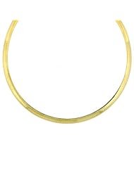 6mm Italian (18K-Gold Plated) .925 Sterling Silver FLAT DOME Omega Chain Necklace Nickel Free 16in, 18in
