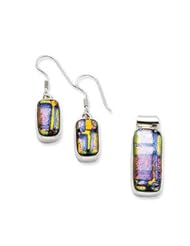 Genuine IceCarats Designer Jewelry Gift Sterling Silver Muliticolor Dichroic Glass Earrings & Pendant Set