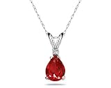 6X4mm Pear Ruby and Diamond Stud Pendant in 14K White Gold