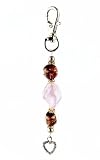 Key Chain Purse Clip - Murano Styled Glass ~ Pink Twist and Brown/Copper Lampwork Beads with Heart Charm (MKC7)