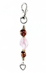 Key Chain / Purse Clip - K7 - Murano Style Glass ~ Pink Twist and Brown/Copper Lampwork Beads with Heart Charm