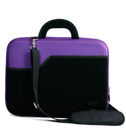 Asus 15.6 inch Notebook Laptop X53E Dark Purple Hard Nylon Case with Black Neoprene Outside Pocket for Cellphone and Accessories