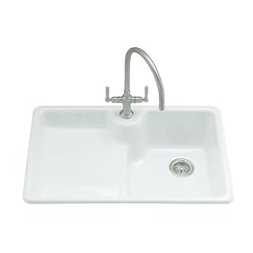 KOHLER K-6495-1U-0 Carrizo Undercounter Kitchen Sink with Single Hole Faucet Drilling, White