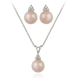 Sterling Silver Simulated Pink Pearl w/ CZ Pendant & Earrings Set