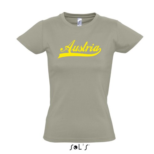 Damen T-Shirt – Austria Oldschool Österreich LÄNDERSHIRT EM / WM FAN Trikot S-XXL , Khaki – gelb , XL