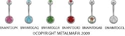 14G INTERNALLY THREADED DOUBLE GEM STEEL BELLY RINGS BNAINTDGAB- - AB