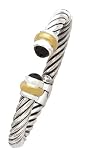 925 Silver & Onyx Cable-Style Cuff Bracelet with 18k Gold Accents