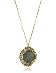 Dana Kellin Beautifully Reflective Labradorite Edged in Hand -Cut Beads Pendant Necklace
