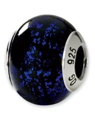 Black and Blue Speckled, Murano Glass Charm for 3mm Bracelets