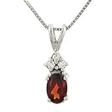 Round Diamond and Oval Garnet Pendant on Chain .05cttw