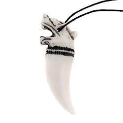 Resin Imitation Bone Pendant Chinese Lion - Adjustable Cord - 70mm x 22mm