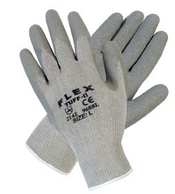 Memphis 9688 Flex-Tuff II Grey Natural Rubber Latex Palm Coated Cotton/Polyester General Purpose Grip Gloves, Size Medium Sold by the Dozen Pairs