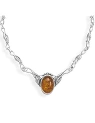 16" Amber Necklace with Leaf Design