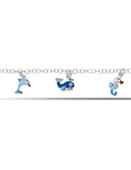Baby Bracelet Colorful Dangling Sea Life In Sterling Silver (6 Inches)